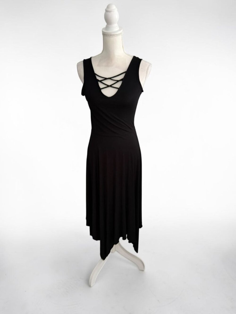 SPENSE Black Asymmetrical Trim MIDI Dress Size Small